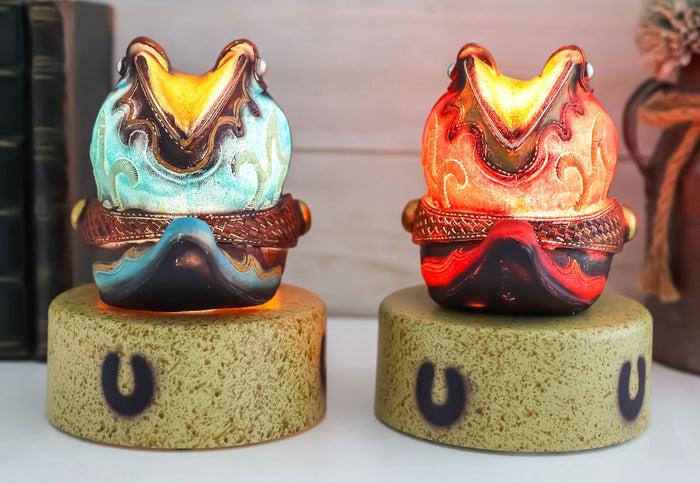 Set Of 2 Turquoise And Maroon Western Cowboy Pair Of Boots Mini LED Night Lights