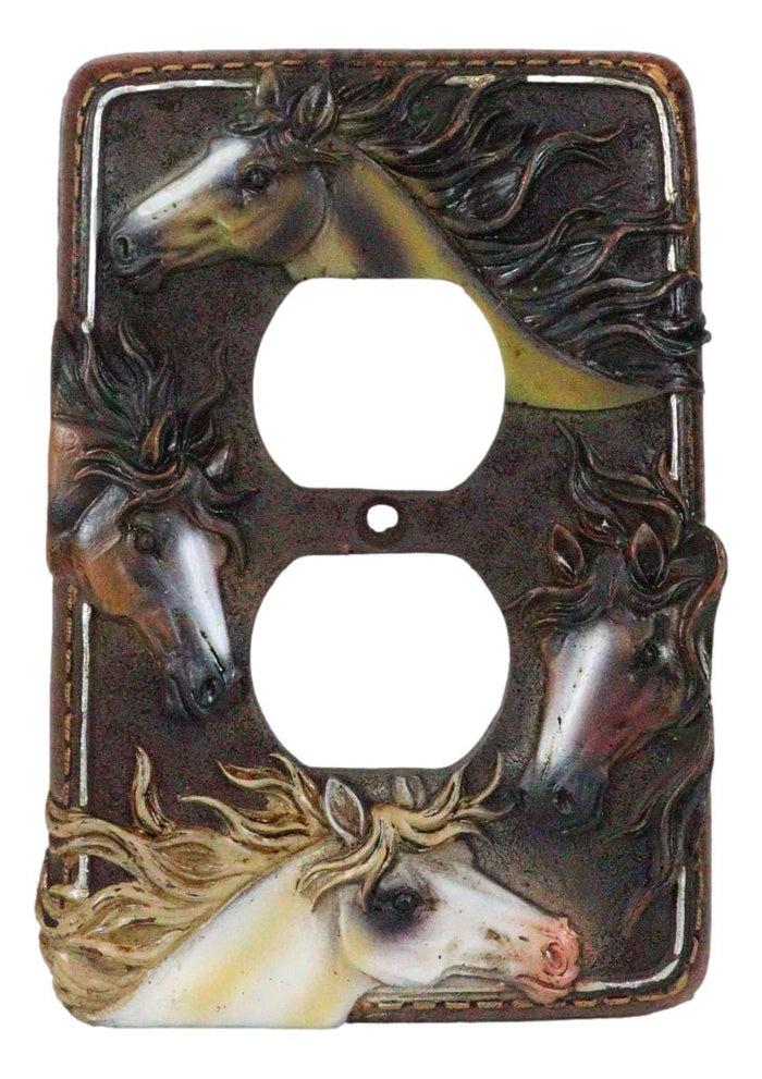Set Of 2 Western Colorful 4 Stallion Horses Wall Double Outlet Receptacle Plates