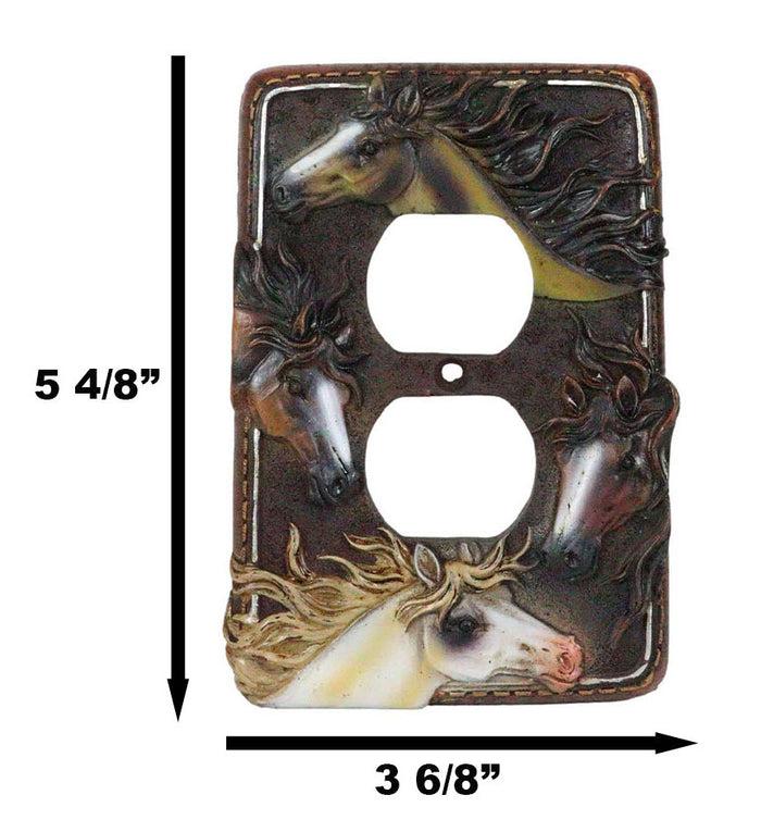 Set Of 2 Western Colorful 4 Stallion Horses Wall Double Outlet Receptacle Plates