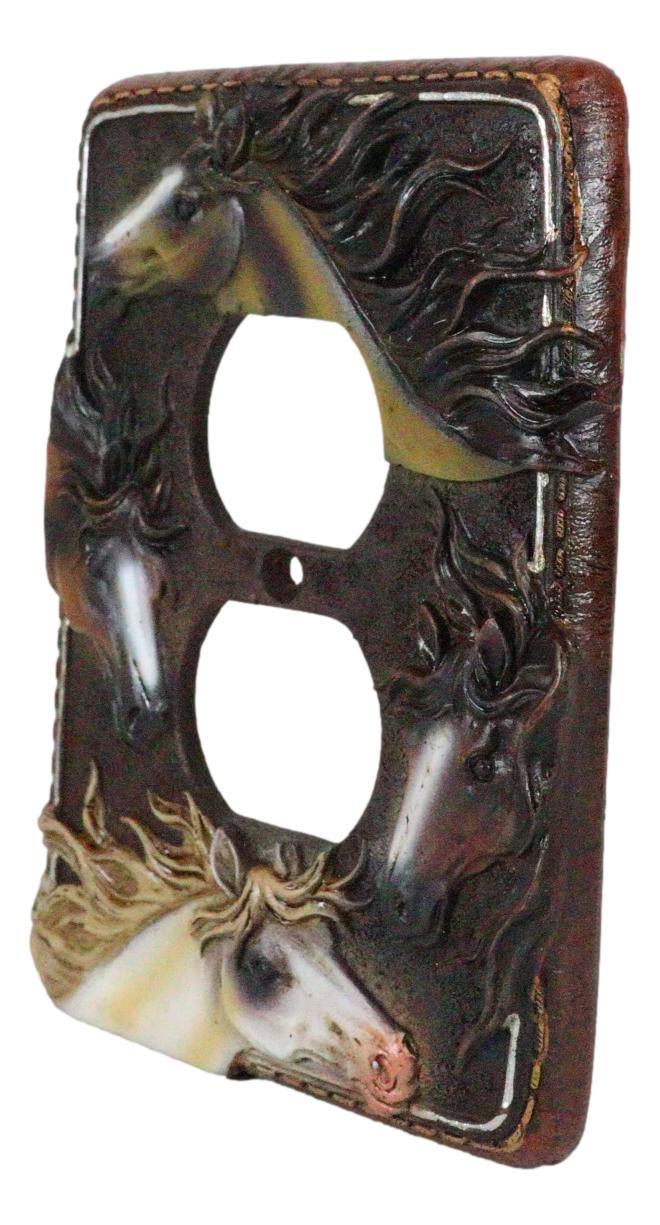 Set Of 2 Western Colorful 4 Stallion Horses Wall Double Outlet Receptacle Plates