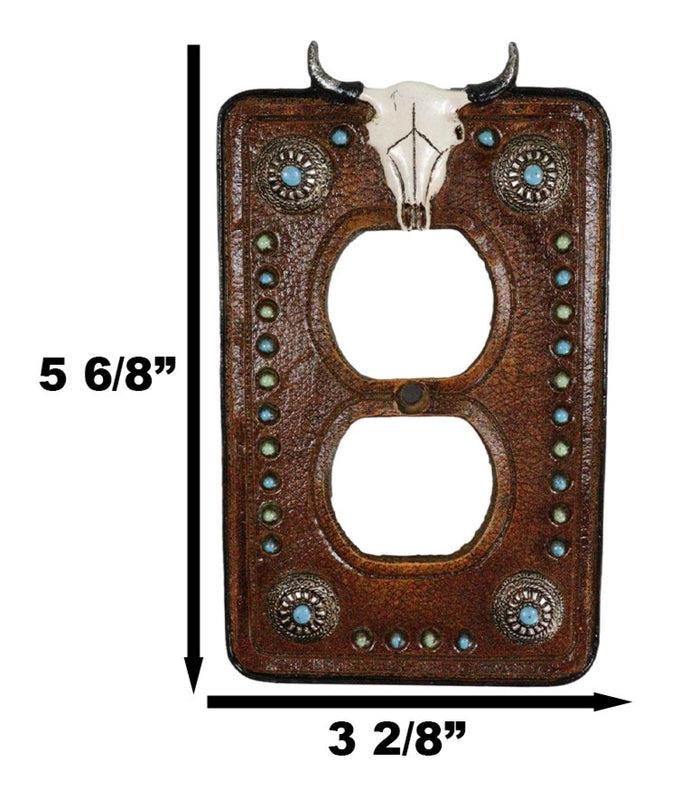 Set Of 2 Western Cow Skull Turquoise Concho Wall Double Receptacle Switch Plates