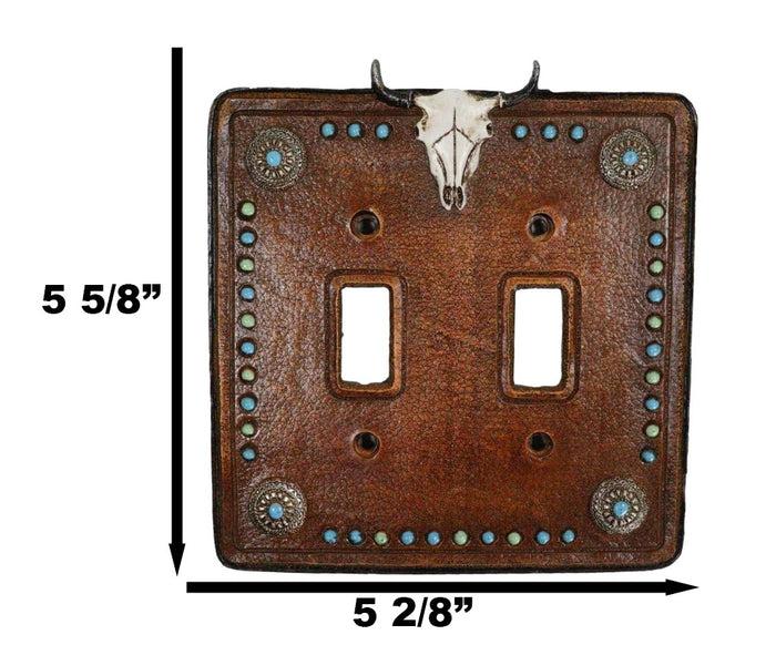 Set Of 2 Western Cow Skull Turquoise Conchos Wall Double Toggle Switch Plates