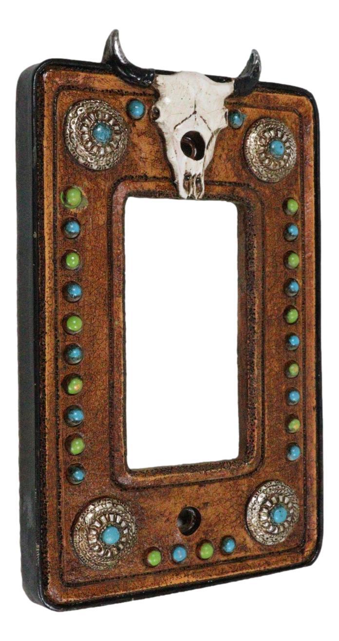 Set Of 2 Western Cow Skull Turquoise Conchos Wall Single Rocker Cover Plates