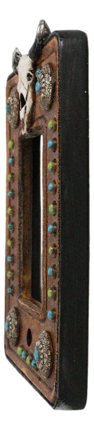 Set Of 2 Western Cow Skull Turquoise Conchos Wall Single Rocker Cover Plates