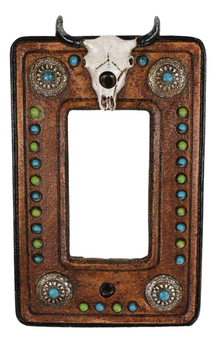 Set of 2 Western Cow Skull Turquoise Conchos Wall Single Rocker Cover Plates Set of 2 Western Cow Skull Turquoise Conchos Wall Single Rocker Cover Plates