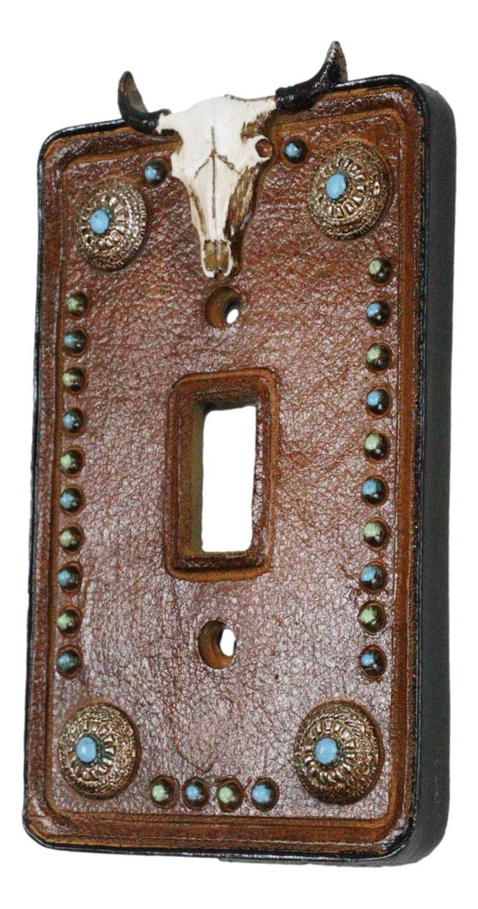 Set Of 2 Western Cow Skull Turquoise Conchos Wall Single Toggle Switch Plates