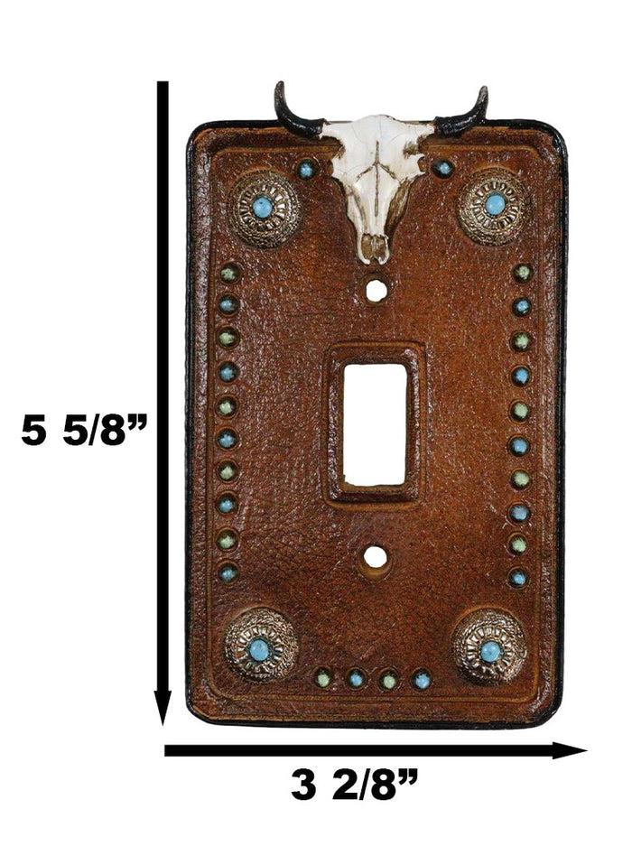 Set Of 2 Western Cow Skull Turquoise Conchos Wall Single Toggle Switch Plates
