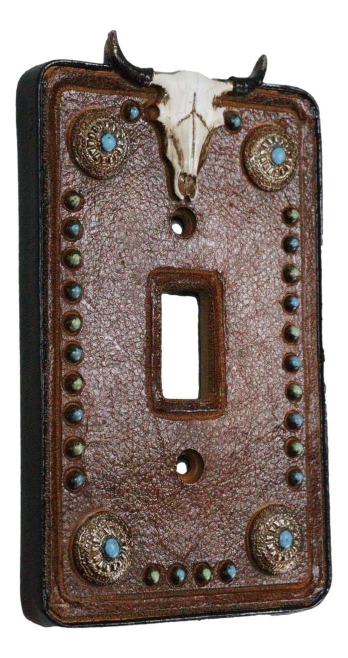 Set Of 2 Western Cow Skull Turquoise Conchos Wall Single Toggle Switch Plates