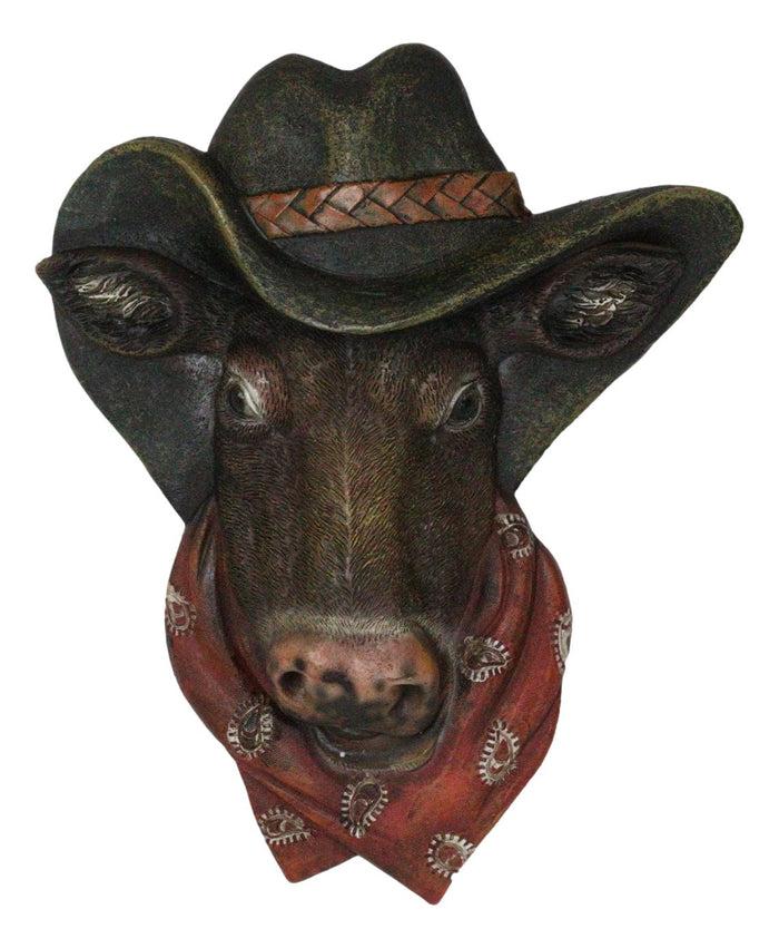Set Of 2 Western Cowboy Bulldog Dog And Bull Cow Hats And Scarves Wall Plaques