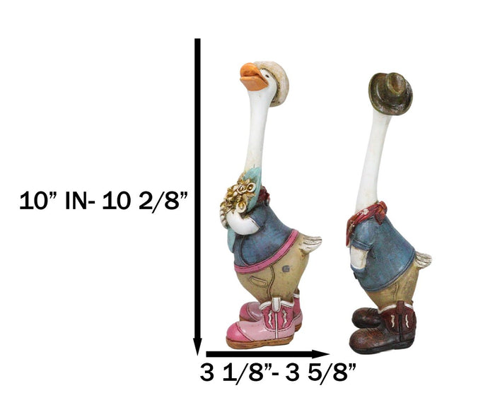 Set Of 2 Western Cowboy Cowgirl Ducks With Hats Scarves And Boots Figurines