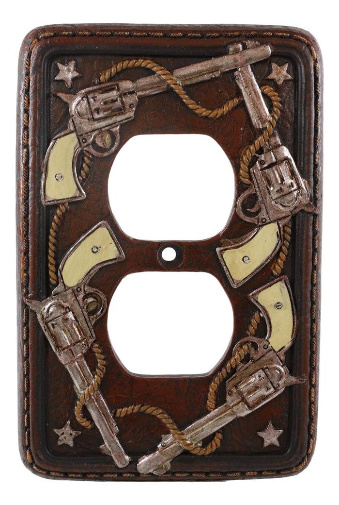 Set Of 2 Western Cowboy Six Shooter Pistols Double Receptacle Outlet Wall Plates