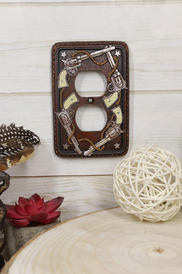 Set Of 2 Western Cowboy Six Shooter Pistols Double Receptacle Outlet Wall Plates