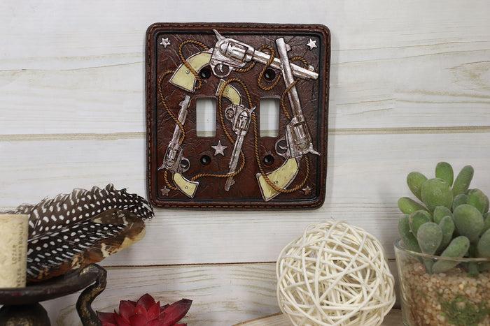 Set Of 2 Western Cowboy Six Shooter Pistols Double Toggle Switch Wall Plates
