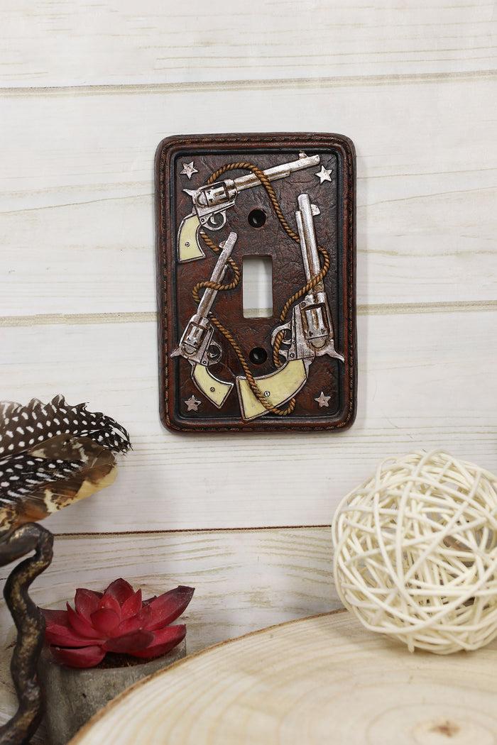 Set Of 2 Western Cowboy Six Shooter Pistols Single Toggle Switch Wall Plates