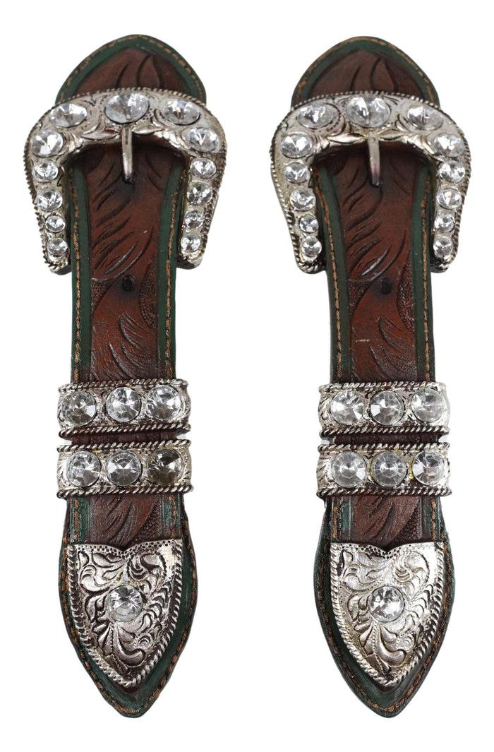 Set Of 2 Western Faux Tooled Leather Bling Belt Buckle Drawer Cabinet Bar Pulls