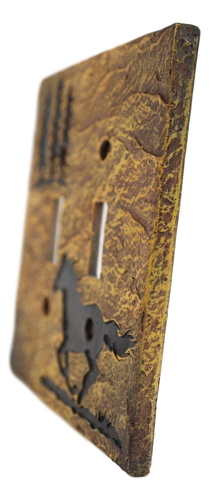 Set Of 2 Western Horse And Pine Trees Silhouette Wall Double Toggle Switch Plate
