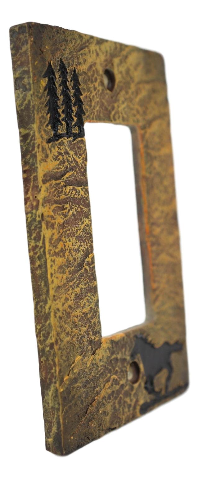 Set Of 2 Western Horse And Pine Trees Silhouette Wall Single Rocker Switch Plate