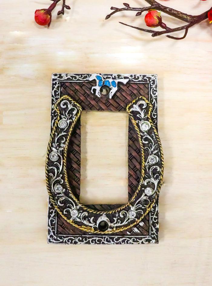 Set Of 2 Western Horseshoe Turquoise Mustang Wall Single Rocker Switch Plate
