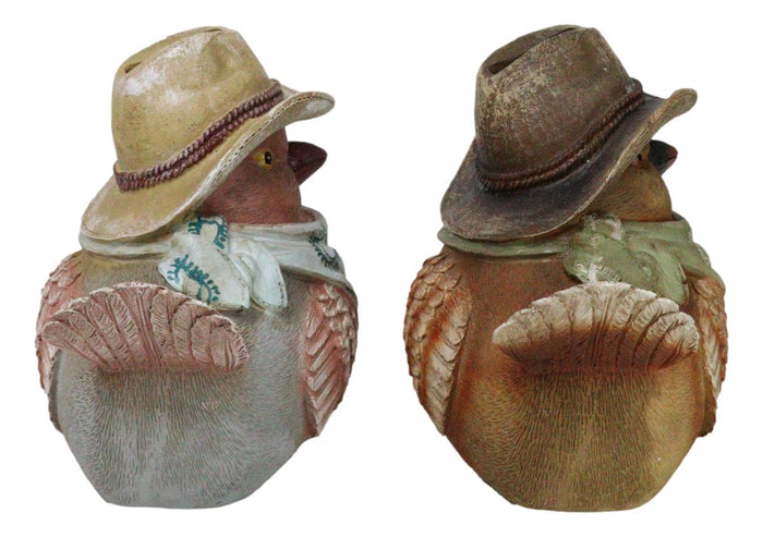 Set Of 2 Western Howdy Cowboy And Cowgirl Birds With Hat And Scarf Piggy Bank