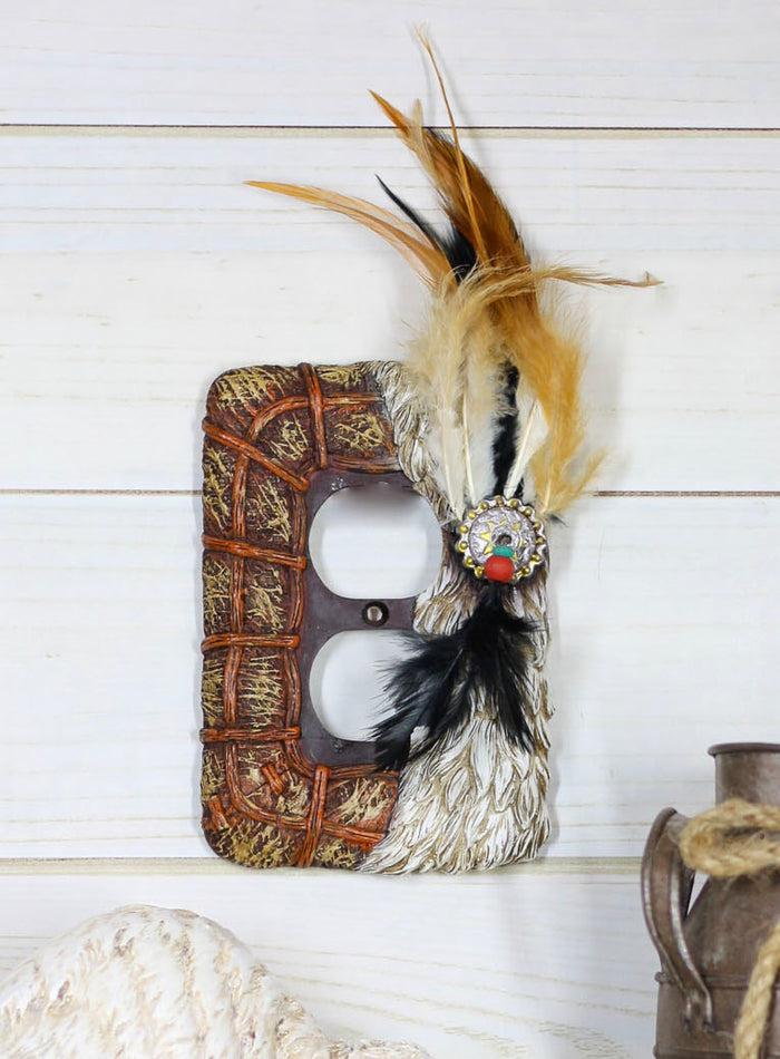 Set of 2 Western Indian Dreamcatcher Straws Feathers Double Outlet Cover Plates