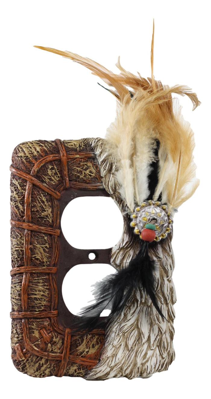 Set Of 2 Western Indian Dreamcatcher Straws Feathers Double Outlet Cover Plates