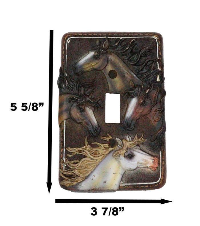 Set Of 2 Western Rustic 4 Colorful Wild Horses Wall Single Toggle Switch Plates