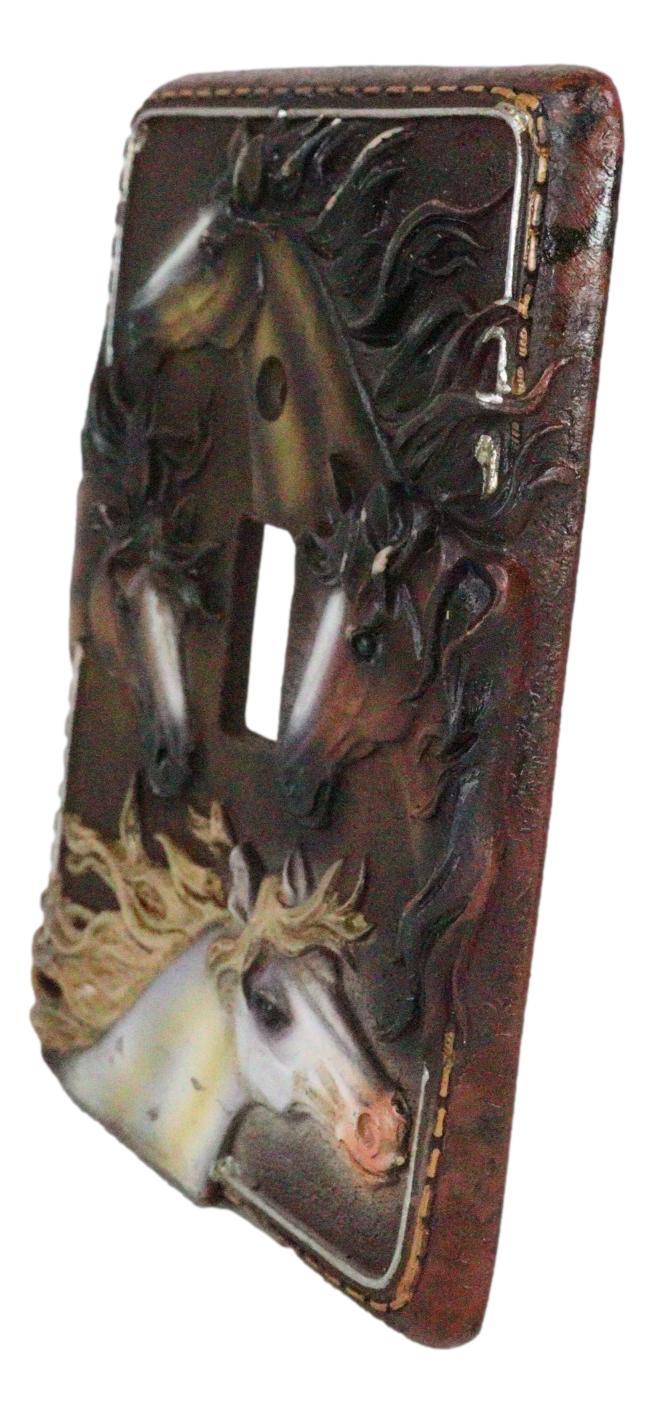 Set Of 2 Western Rustic 4 Colorful Wild Horses Wall Single Toggle Switch Plates