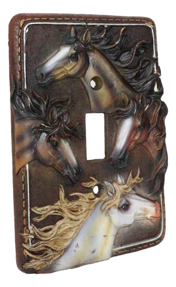 Set Of 2 Western Rustic 4 Colorful Wild Horses Wall Single Toggle Switch Plates