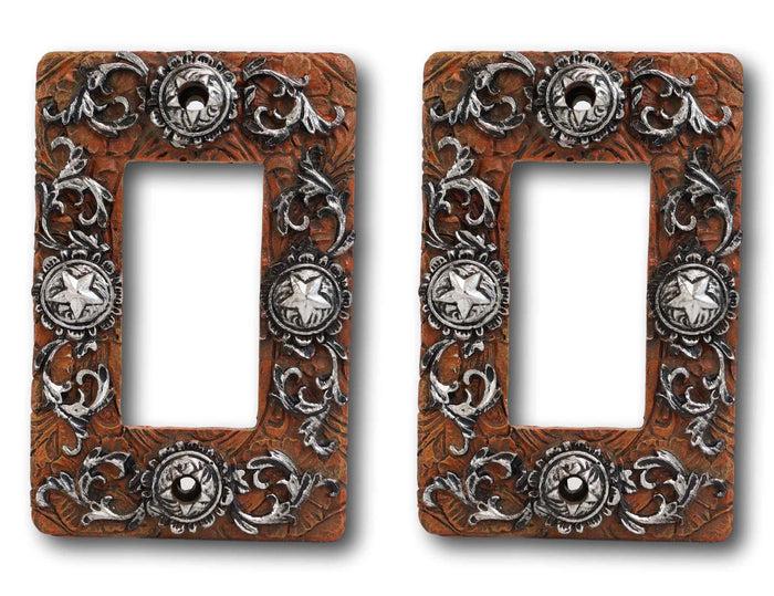 Set of 2 Western Stars And Lace Scroll Art Wall Single Gang Rocker Switch Plates