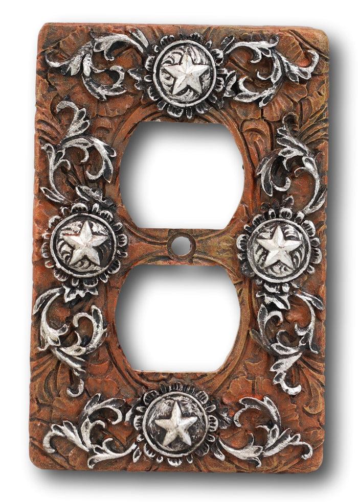 Set Of 2 Western Stars Lace Scroll Wall Double Receptacle Outlet Switch Plates