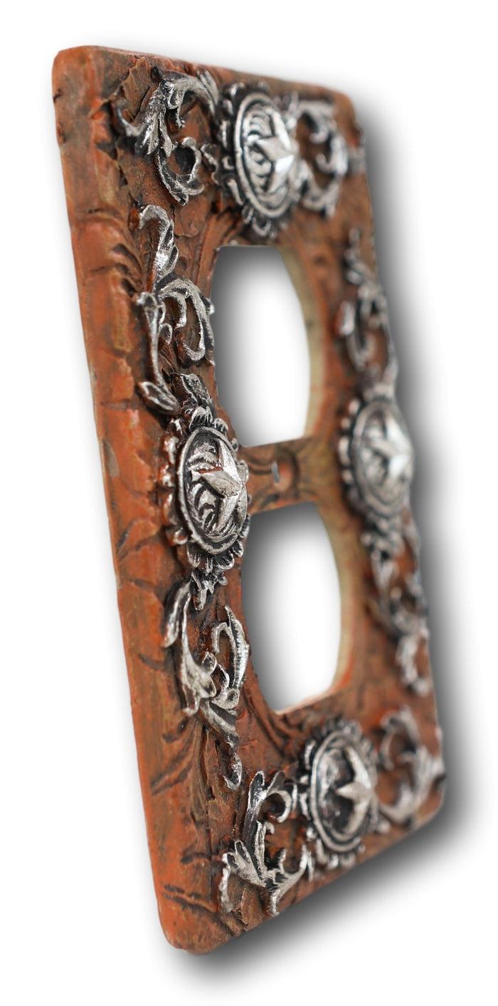 Set Of 2 Western Stars Lace Scroll Wall Double Receptacle Outlet Switch Plates