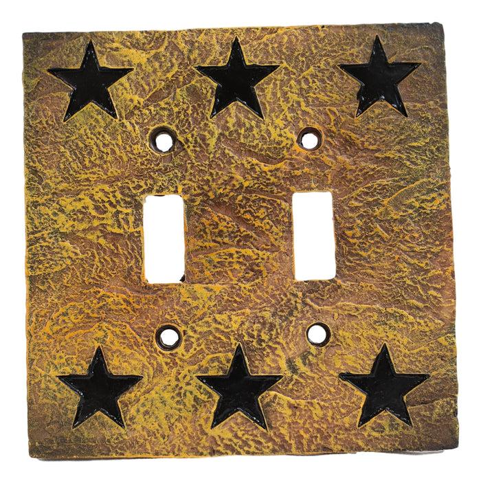 Set Of 2 Western Stars Silhouette Textured Wall Double Toggle Switch Cover Plate