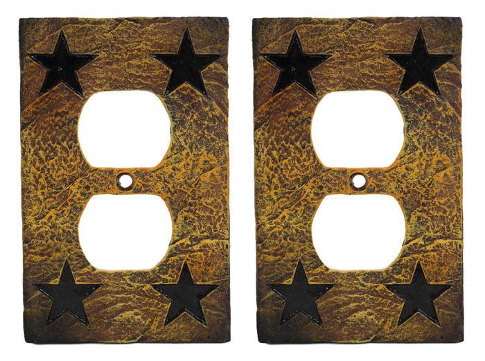 Set Of 2 Western Stars Silhouette Textured Wall Double Receptacle Cover Plates