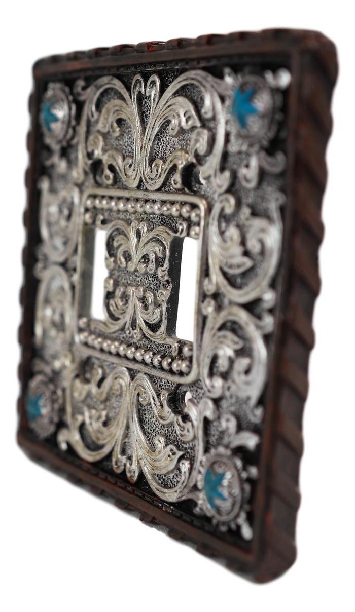Set Of 2 Western Turquoise Stars Lace Scroll Wall Double Toggle Switch Plates