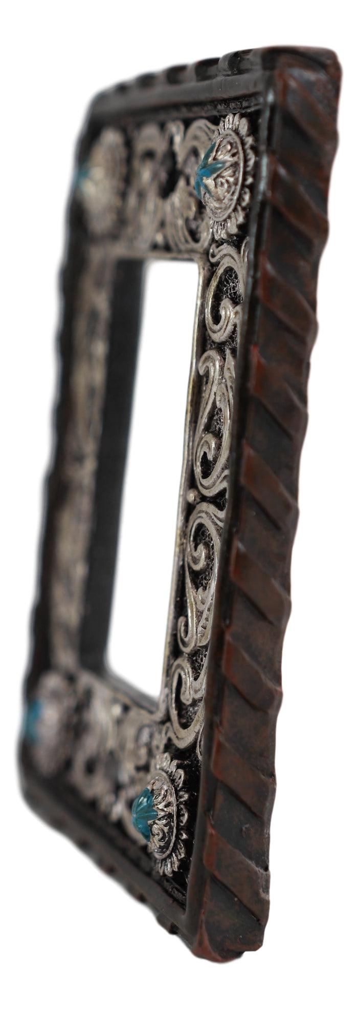 Set Of 2 Western Turquoise Stars Lace Scroll Wall Single Rocker Switch Plates