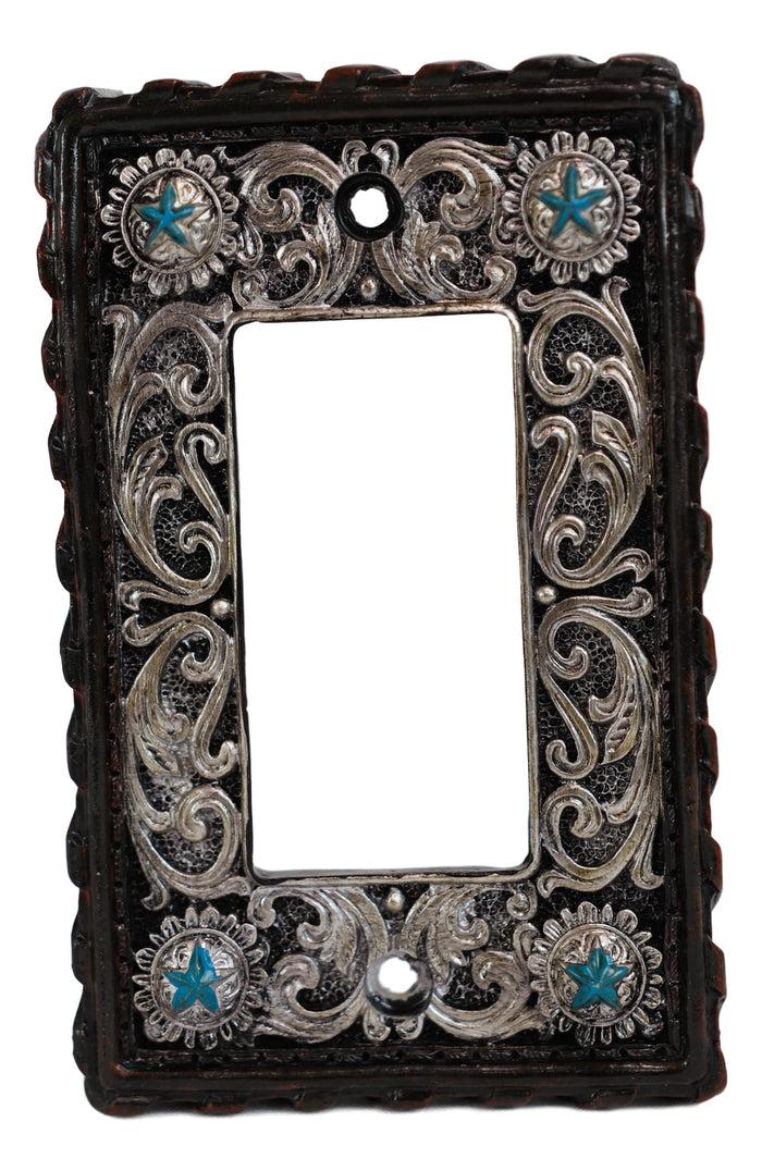 Set Of 2 Western Turquoise Stars Lace Scroll Wall Single Rocker Switch Plates