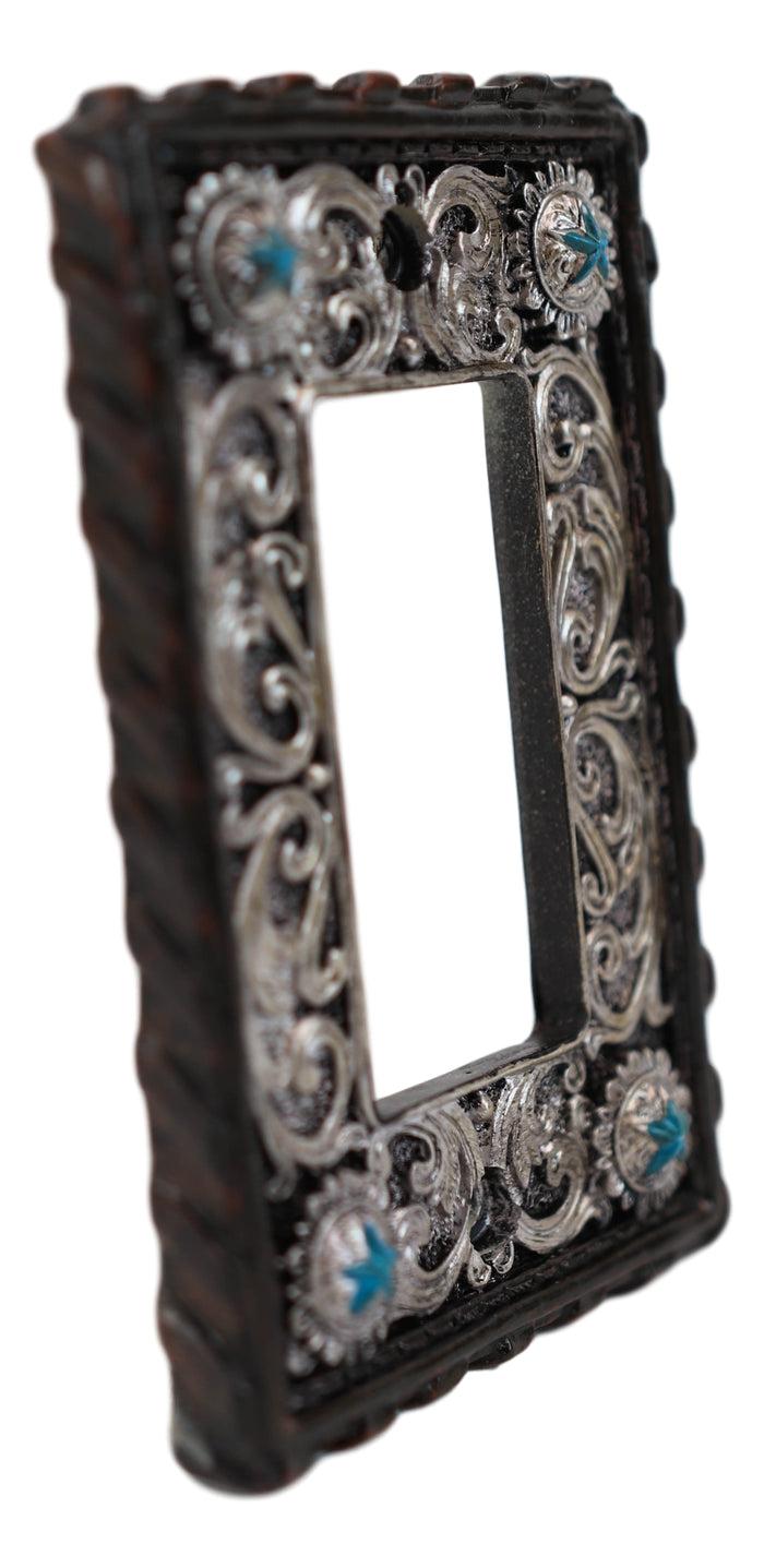 Set Of 2 Western Turquoise Stars Lace Scroll Wall Single Rocker Switch Plates