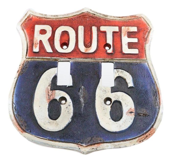 Set Of 2 Western US Highway Route 66 Sign Double Toggle Switch Wall Plates