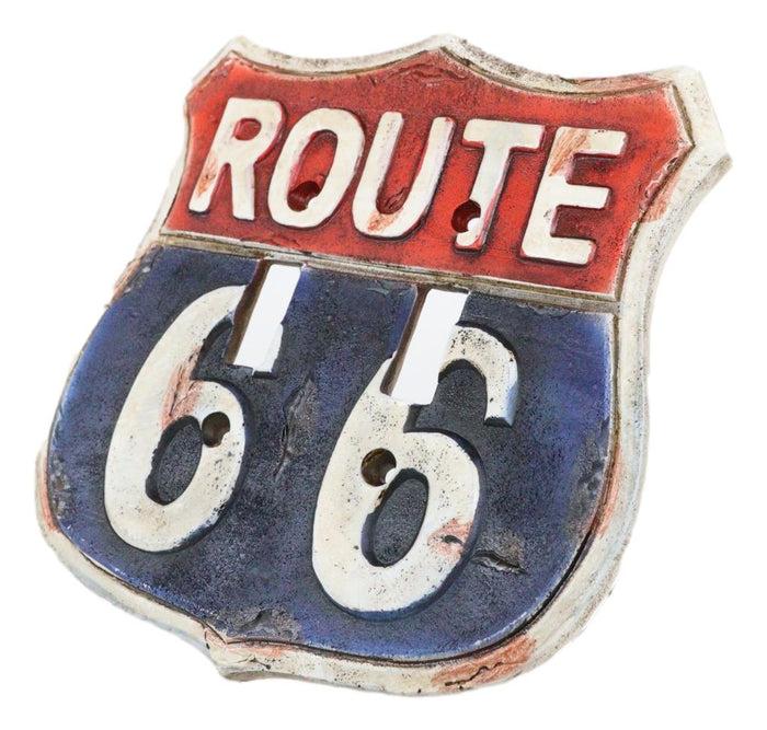 Set Of 2 Western US Highway Route 66 Sign Double Toggle Switch Wall Plates