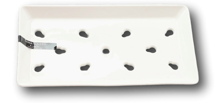 Set Of 2 White Japanese Neta Zara Ceramic Sushi Case Chef Drip Plate 8.75"X4.75"