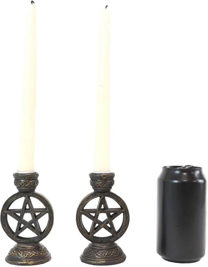 Set Of 2 Wicca Pentagram Pentacle In Circle Taper Candle Or Cone Incense Holders