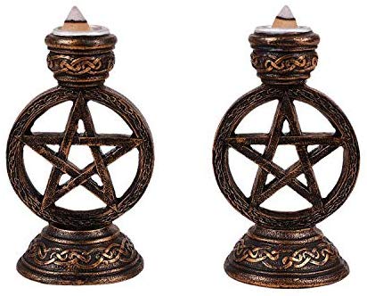 Set Of 2 Wicca Pentagram Pentacle In Circle Taper Candle Or Cone Incense Holders