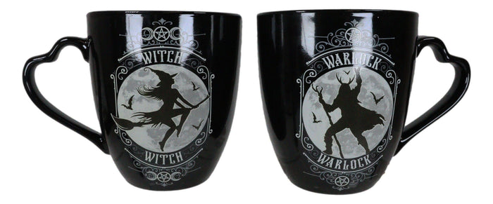 Set Of 2 Wicca Triple Moon Goddess Witch And Pentagram Warlock Porcelain Mugs