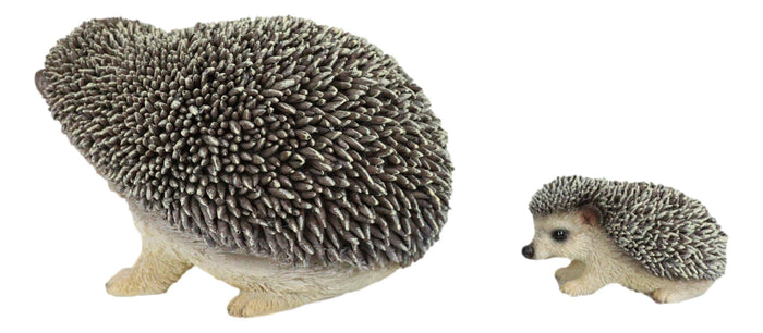 Set Of 2 Wildlife Animals Realistic Mother Hedgehog With Baby Hoglet Figurines