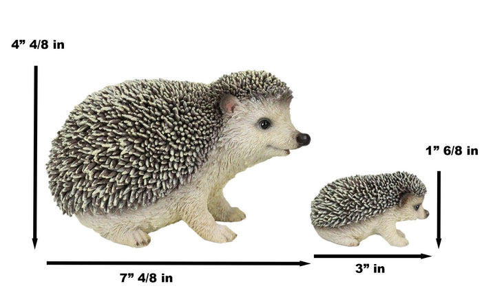Set Of 2 Wildlife Animals Realistic Mother Hedgehog With Baby Hoglet Figurines