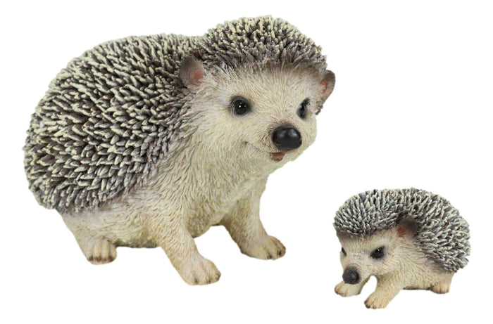 Set Of 2 Wildlife Animals Realistic Mother Hedgehog With Baby Hoglet Figurines