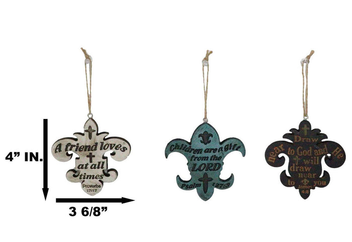 Set Of 3 Bible Scriptures James Proverbs Psalm Fleur De Lis Cutout Ornaments