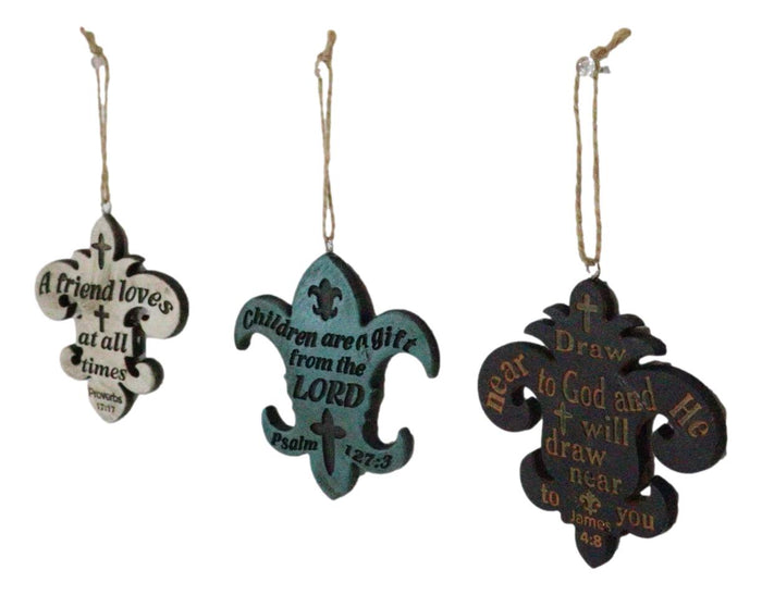 Set Of 3 Bible Scriptures James Proverbs Psalm Fleur De Lis Cutout Ornaments