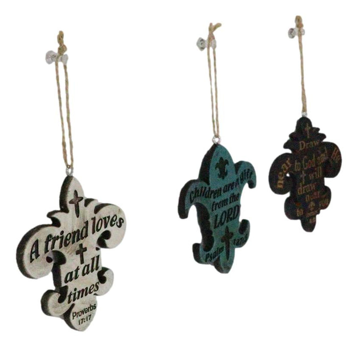 Set Of 3 Bible Scriptures James Proverbs Psalm Fleur De Lis Cutout Ornaments