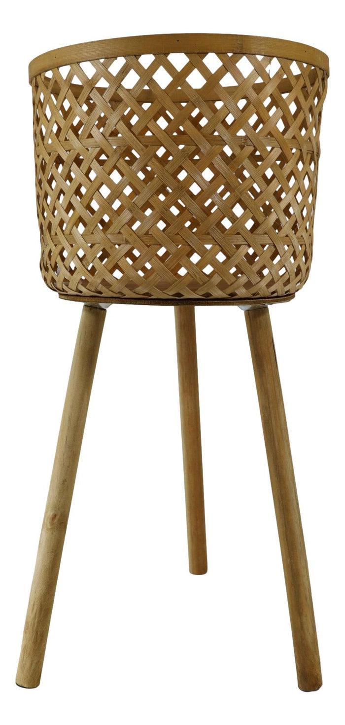 Set Of 3 Hand Woven Natural Bamboo And Fir Legs Raised Floor Storage Baskets